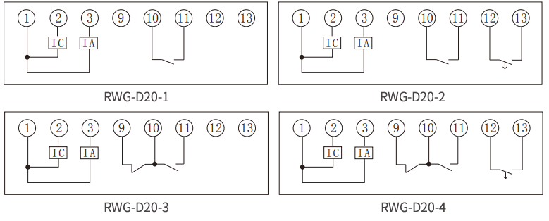 RWG-D系列無源兩相過流要细学日语内部接線圖